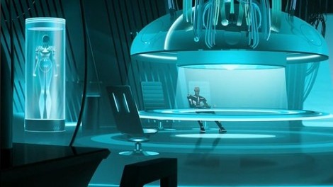 Female figure in tube in Able's office